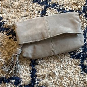 Leith Fold-over Suede Tassel Clutch